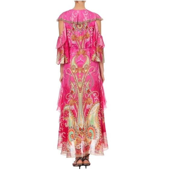 CAMILLA Silk Crystal Embellish Rufle Assym Wrap Dress Rainbow Rhythm Luxury Rare - Picture 3 of 16